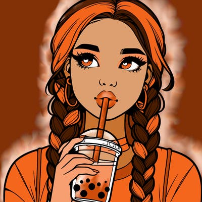 realistic girl with braided hair drinking boba