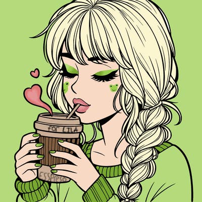 realistic girl drinking coffee
