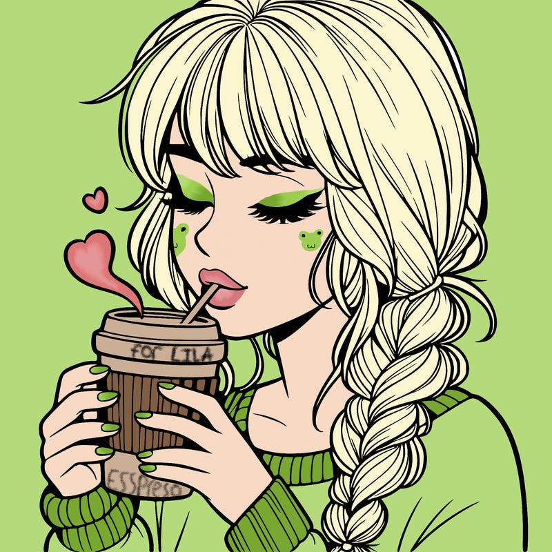 realistic girl drinking coffee