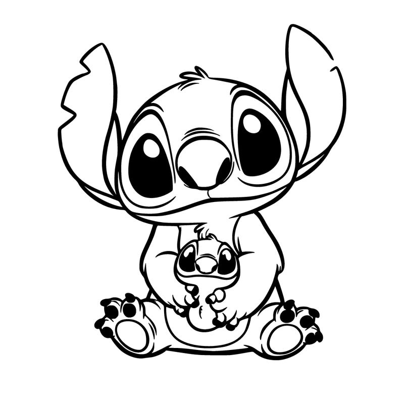 stitch holding a frog with puppy dog eyes