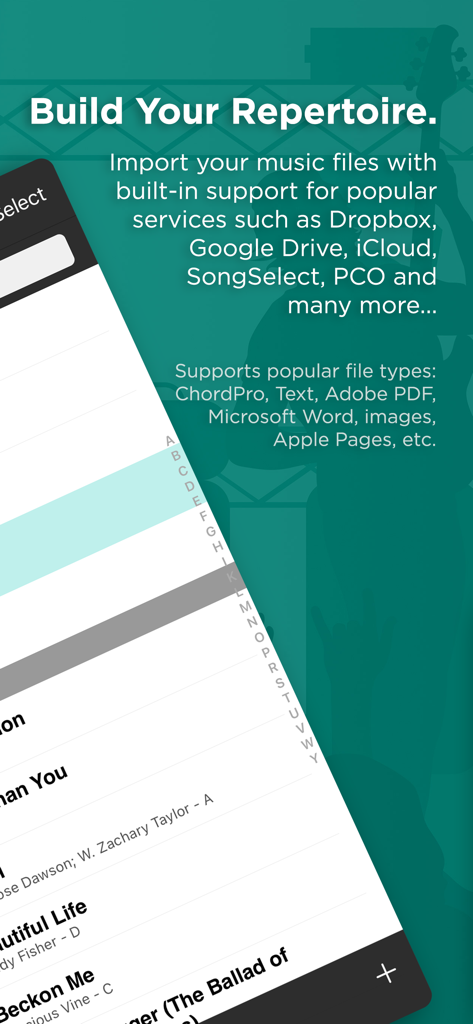 OnSong 2026 music library interface and file import options