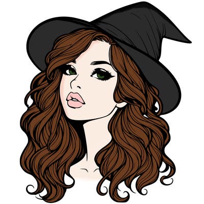 realistic witch girl with wavy hair and lips