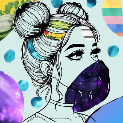 realistic girl with buns on the top of her head