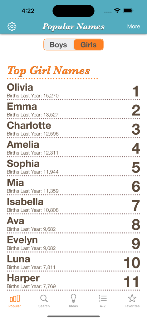 Baby Names™ - A list of popular girl baby names ranked by birth statistics including Olivia Emma and Charlotte