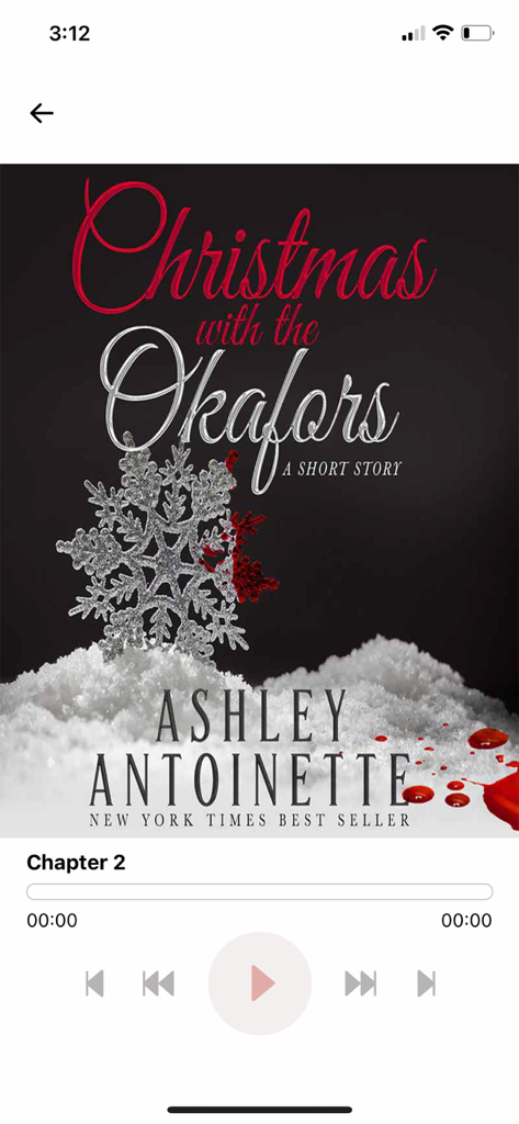 Audiobook player interface in the Book Lovers App featuring a story by Ashley Antoinette