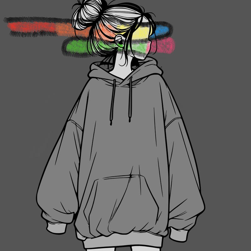 realistic girl with a oversized sweatshirt on and a bun