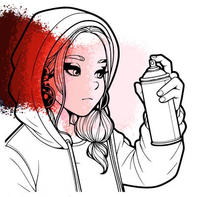 a realistic girl, spray painting