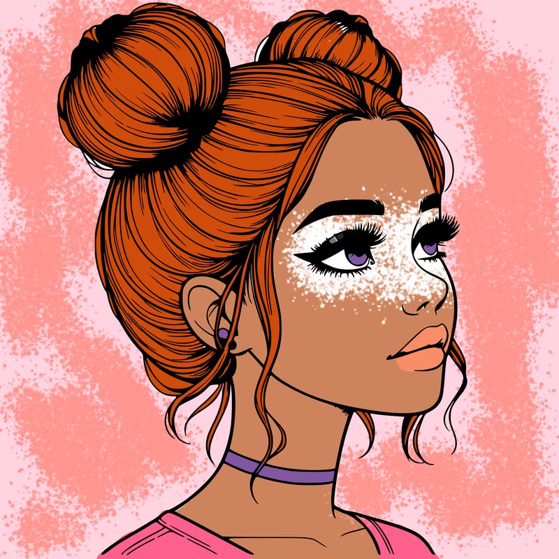 realistic girl with buns on the top of her head