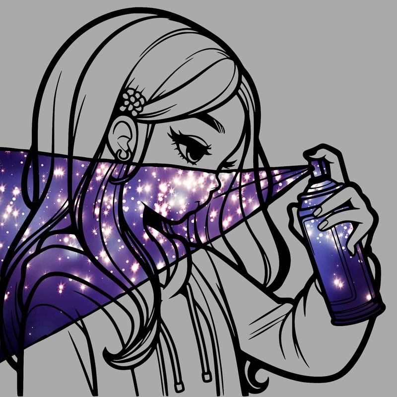 a realistic girl spray painting