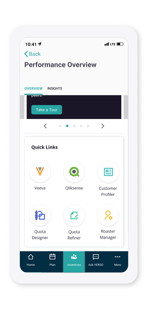 ZAIDYN Field Insights app performance overview dashboard with quick links for sales representatives