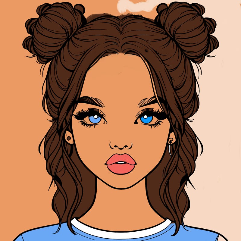 realistic girl with two buns in hair and lips