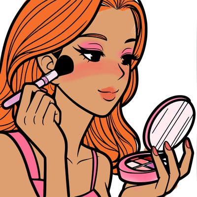 little girl putting on makeup