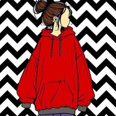 realistic girl with a oversized sweatshirt on and a bun