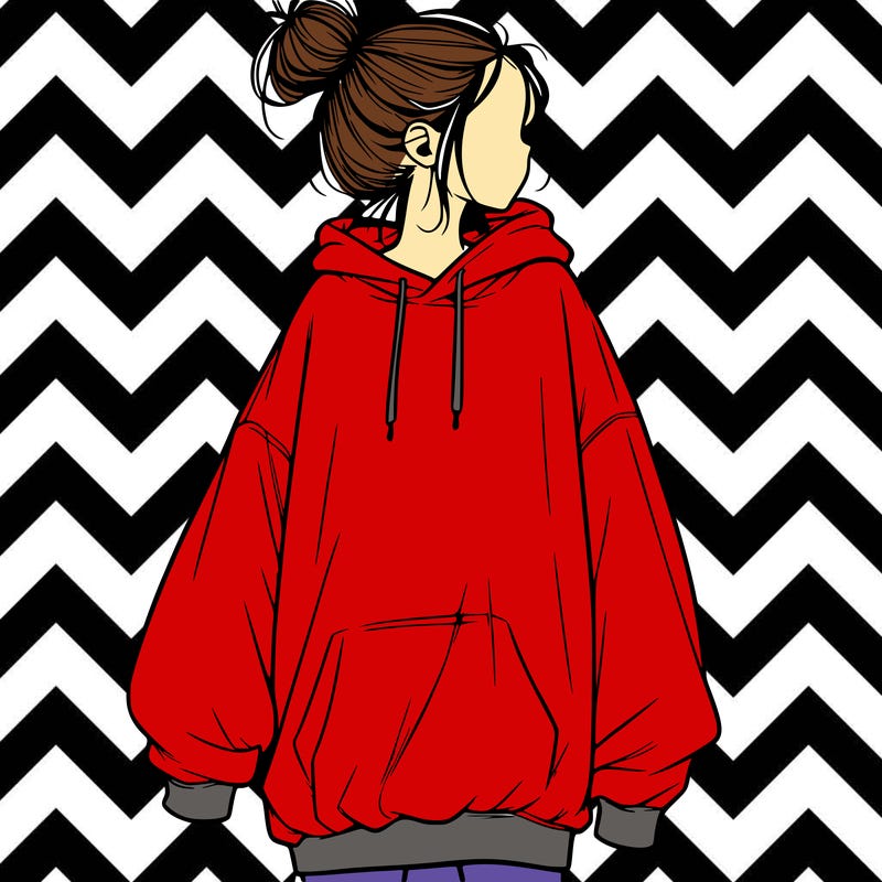 realistic girl with a oversized sweatshirt on and a bun