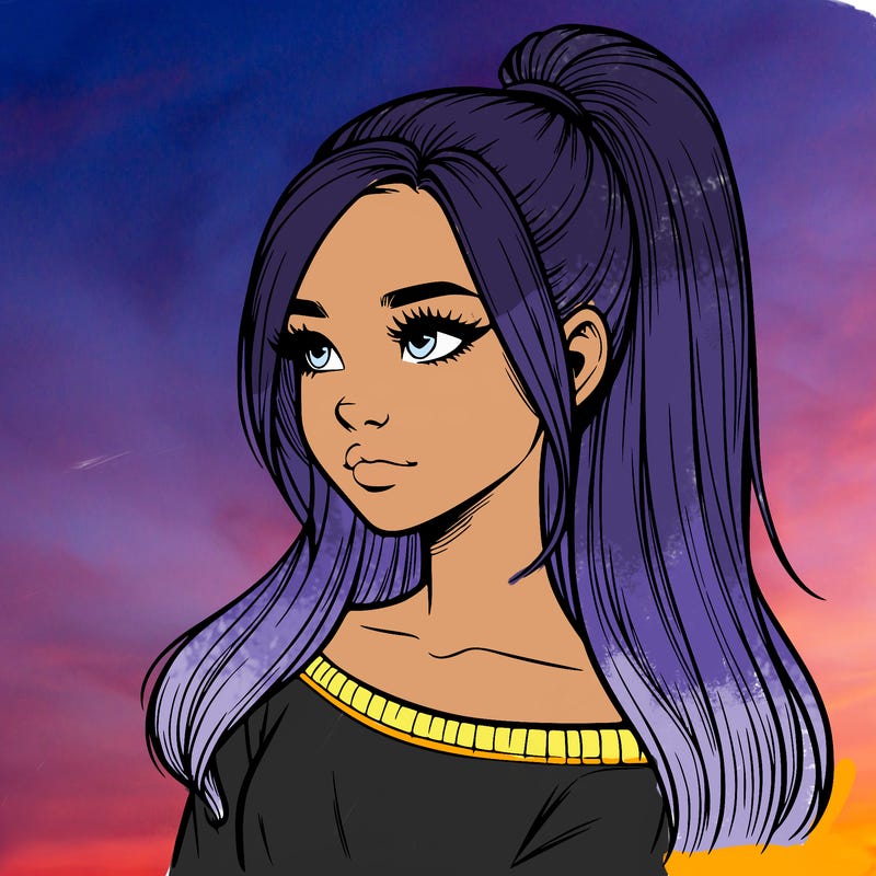 realistic girl with a high ponytail