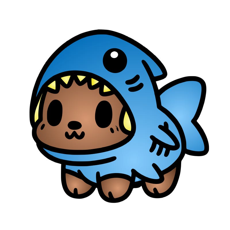 cute dog wearing a shark costume