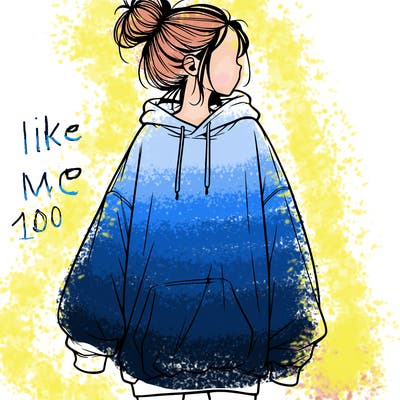 realistic girl with a oversized sweatshirt on and a bun