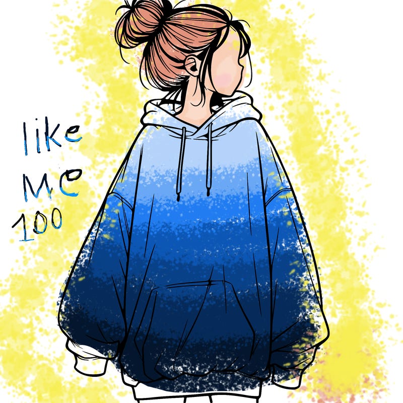 realistic girl with a oversized sweatshirt on and a bun