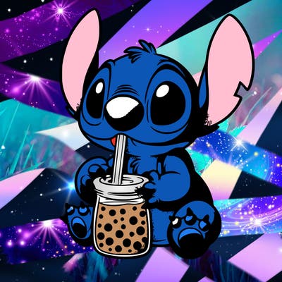stitch drinking boba tea