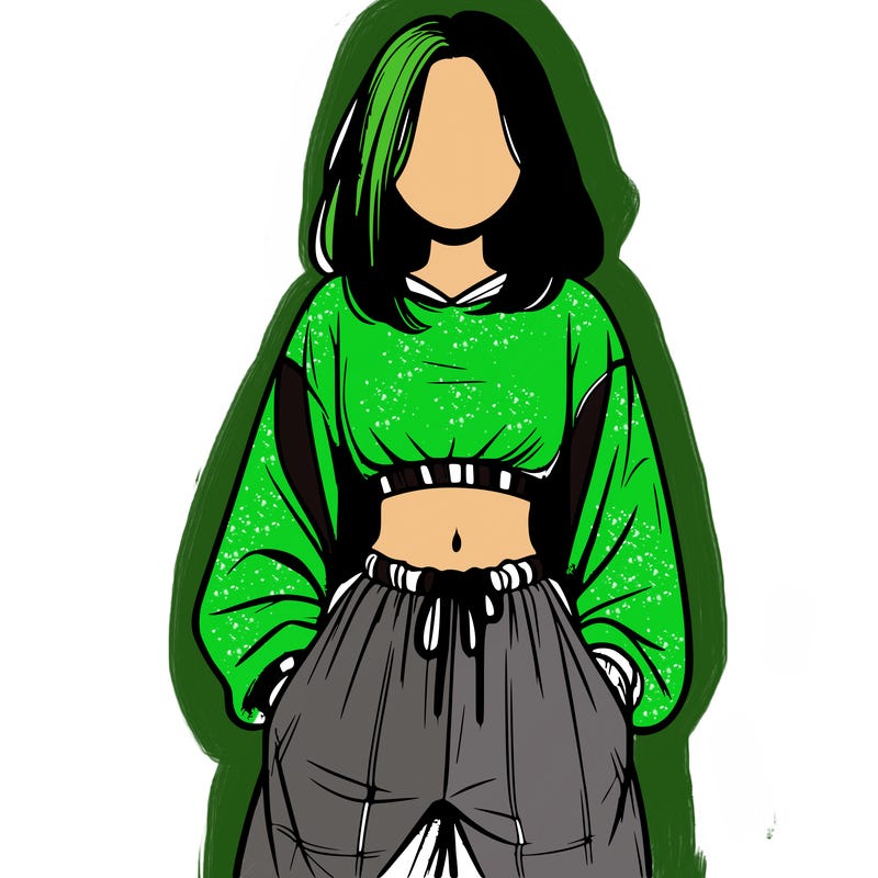 realistic girl faceless with baggy pants and a crop top