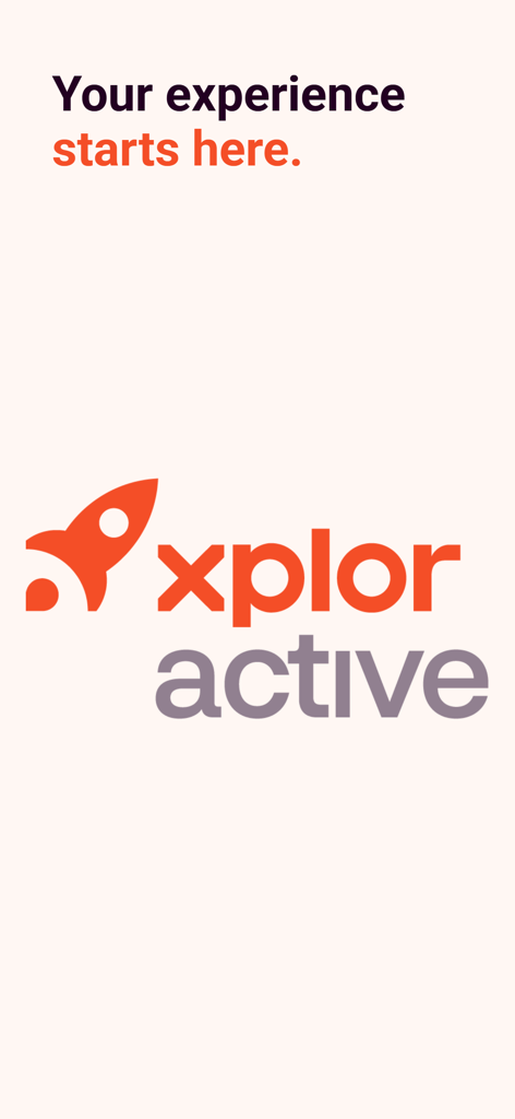 Xplor Active - Tela de introdução do aplicativo Xplor Active com o logotipo da empresa e texto de boas-vindas