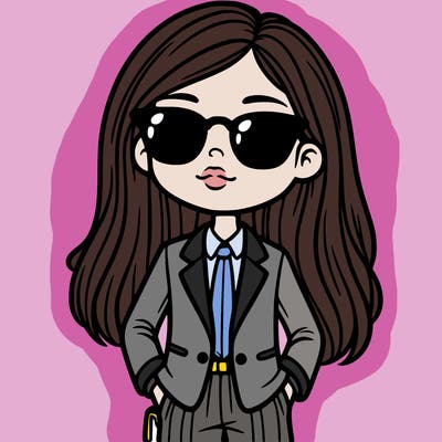 girl in a suit and shades with long hair