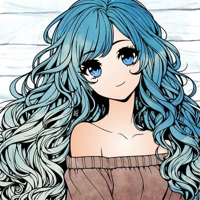 realistic, anime girl with really long curly hair