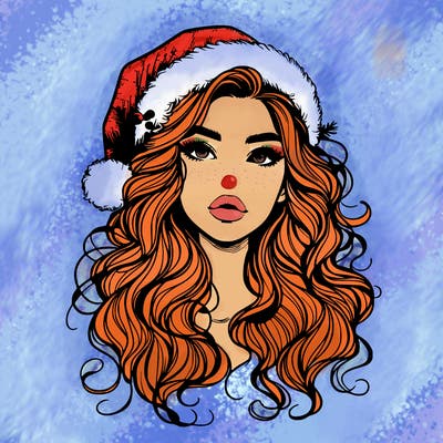 realistic christmas girl with wavy hair and lips