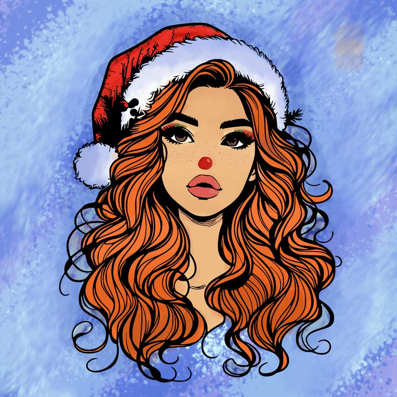 realistic christmas girl with wavy hair and lips