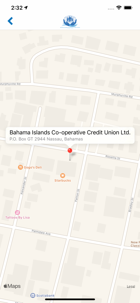 Bahama Islands Co-operative CU - Map view showing the Bahama Islands Co-operative Credit Union location in Nassau