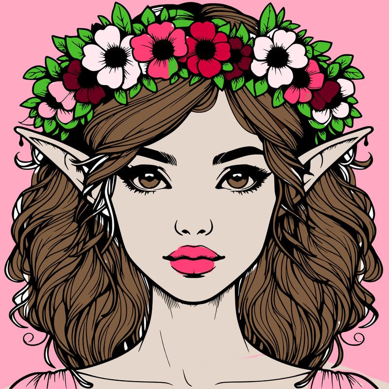 realistic female elf with flower crown