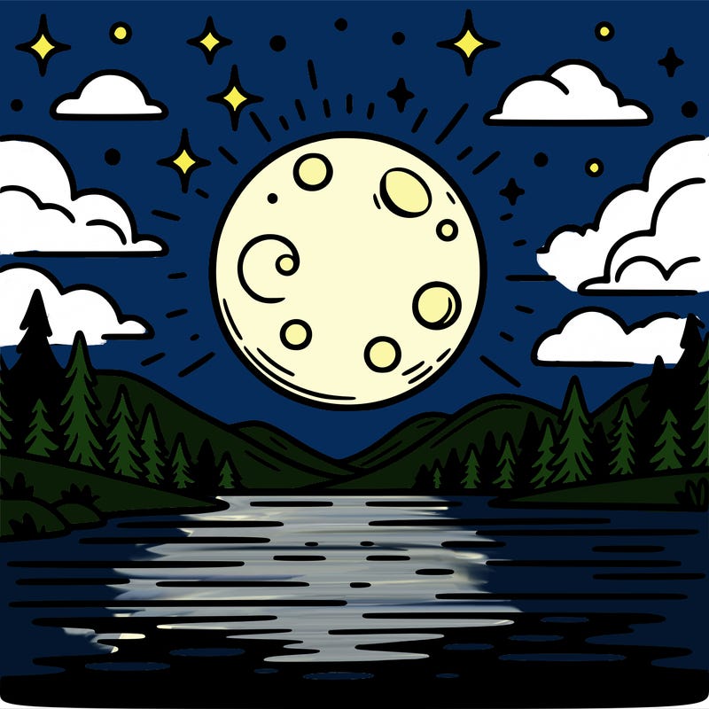 moonlight shining on a lake