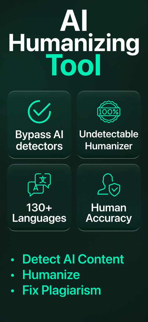 AI Detector : Text Humanizer - AI Humanizing Tool interface showcasing AI detection bypass humanizer features and language support
