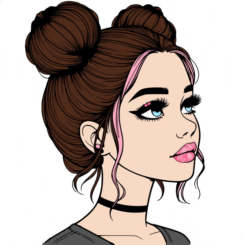realistic girl with buns on the top of her head