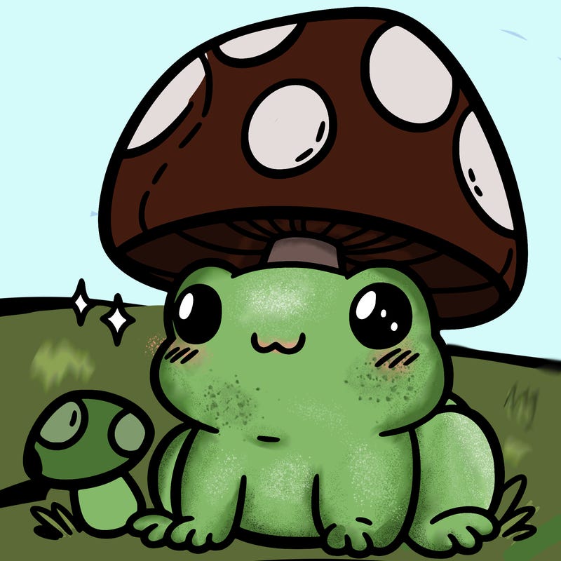 a cute frog with a mushroom hat