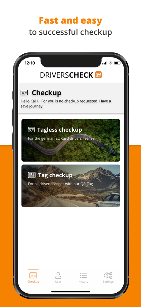 DriversCheck - The DriversCheck app interface showing options for license verification checkups