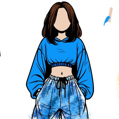 realistic girl faceless with baggy pants and a crop top