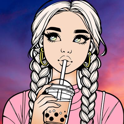 realistic girl with braided hair drinking boba