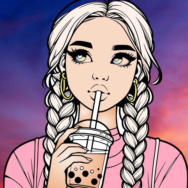 realistic girl with braided hair drinking boba