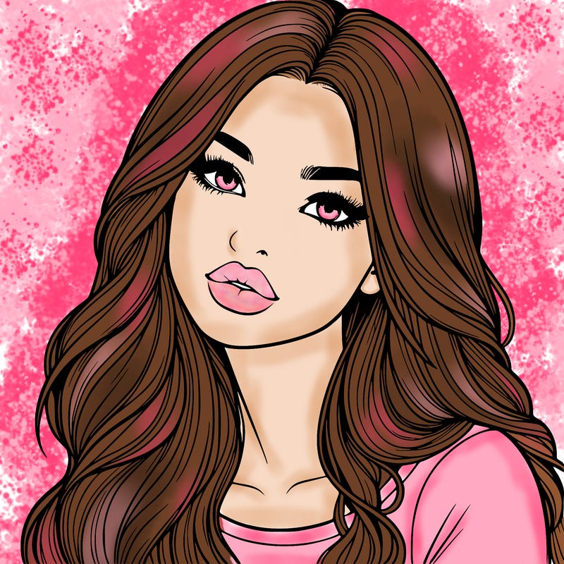 realistic girl with hair on her hair and lips