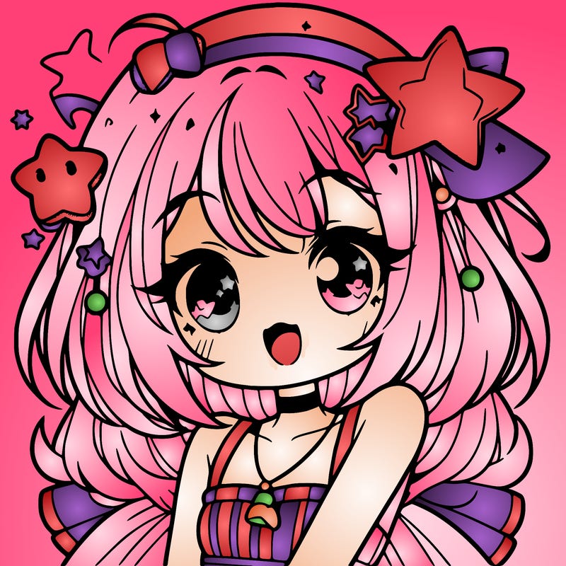 cute anime girl with star accessories