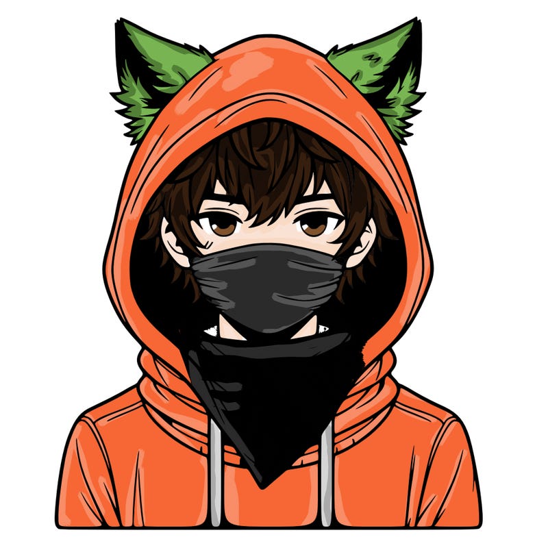 a realistic boy with wolf ears wearing a hoodie and scarf over mouth