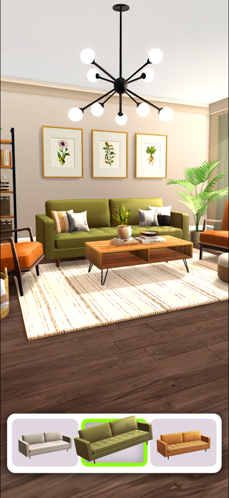 Home Design Makeover - A modern living room scene in Home Design Makeover showing furniture customization options for a stylish interior