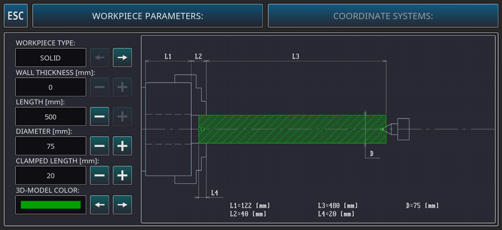 Interface pour configurer les dimensions et les paramètres de la pièce dans le Simulateur de Tour CN