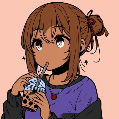 manga character drinking boba