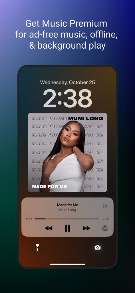YouTube Music Premium background playback feature on a smartphone lock screen