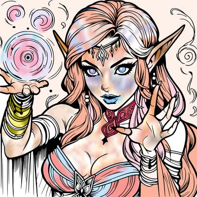 realistic scary beautiful elf sorceress casting spell