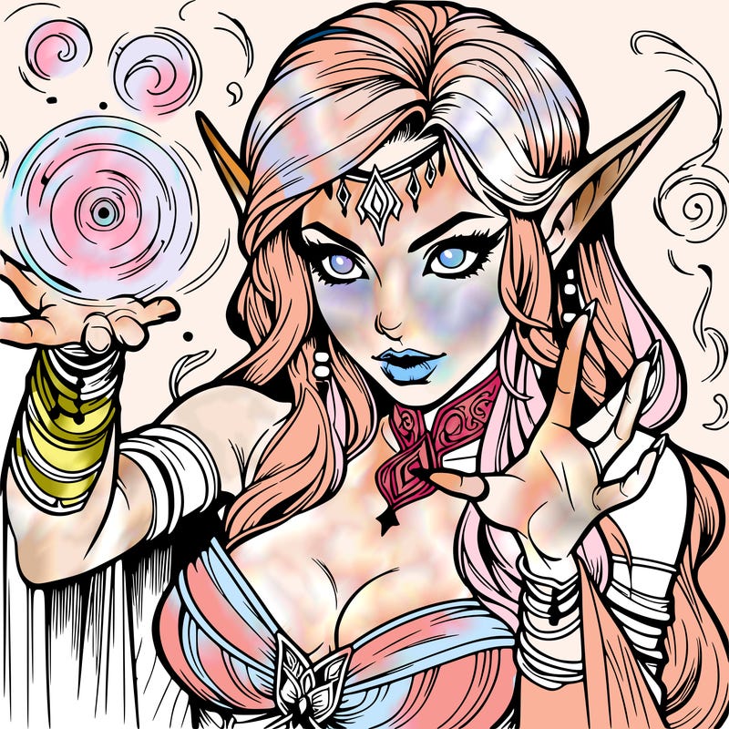 realistic scary beautiful elf sorceress casting spell