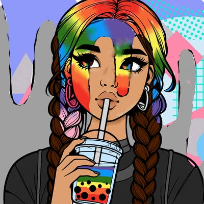 realistic girl with braided hair drinking boba