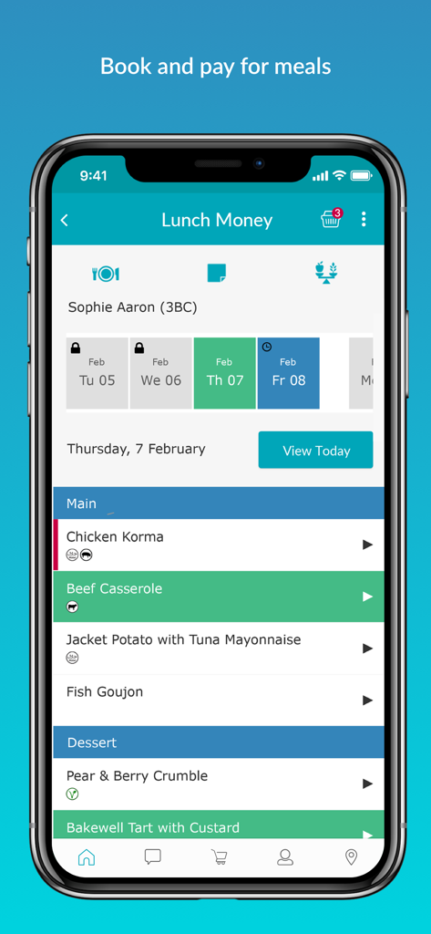 School Gateway - School Gateway app interface for booking and paying for student school meals